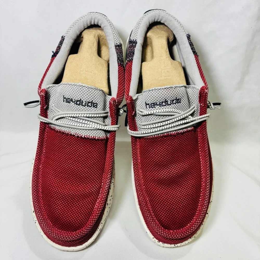 Men's Hey Dude Wally Mesh Slip-On Shoes Red/Grey Speckled Sole New